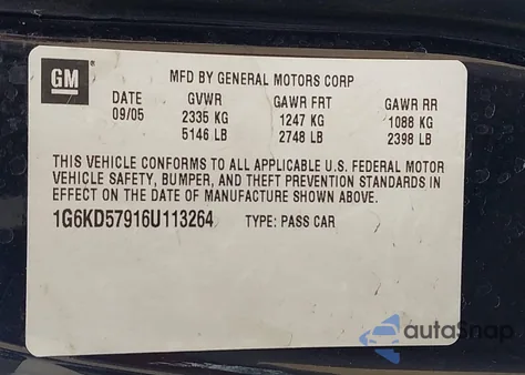 2006 Cadillac Dts Performance z USA, uszkodzony, nr VIN 1G6KD57916U113264